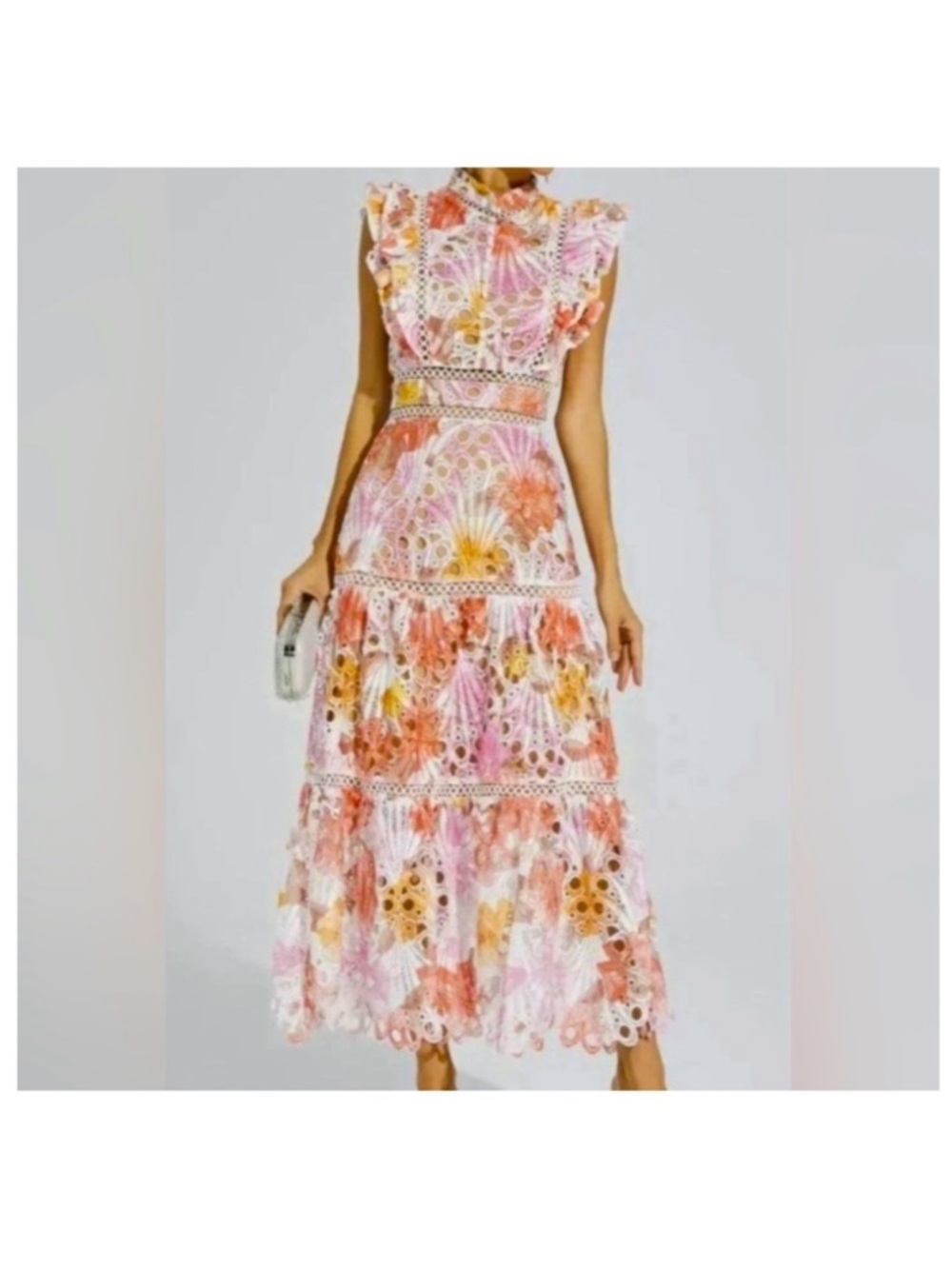 Tiered Lace Maxi Dress in Pink and Orange